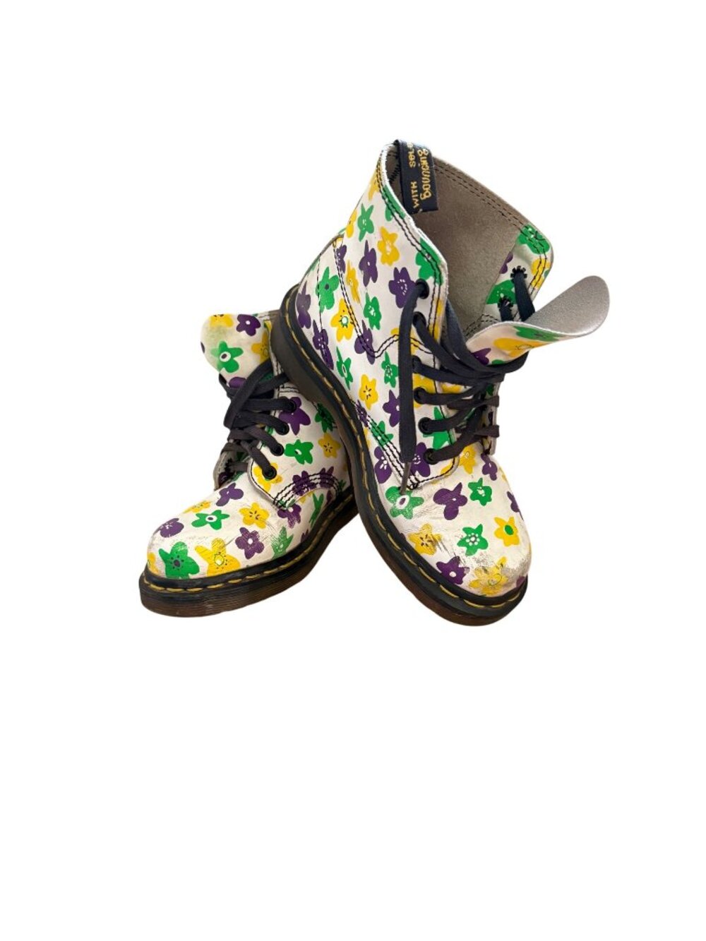Dr Martens 1460 Kids Size 3 Floral Print Leather Lace Up Ankle Boots Multi